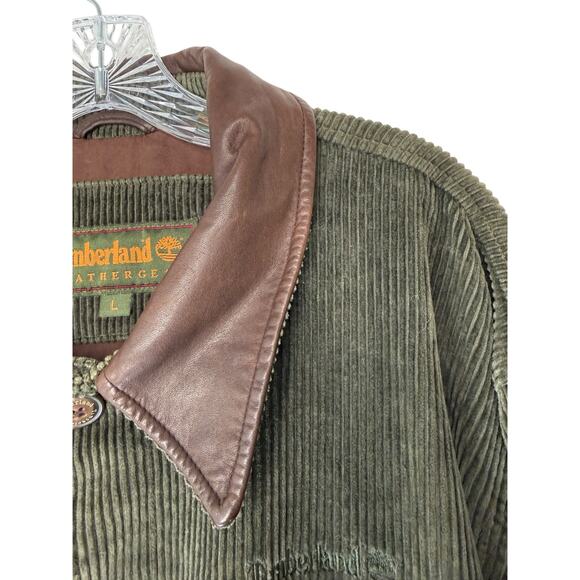 Timberland Weathergear Barn Coat Men's Corduroy Green Leather Collar Large - Picture 8 of 13